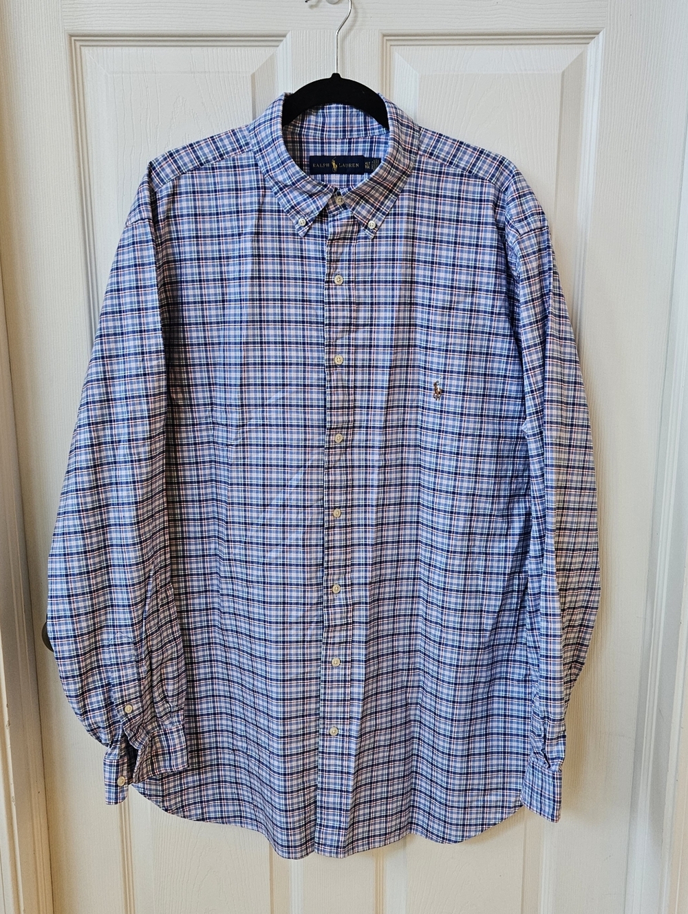 Ralph Lauren Button Down Shirt Mens XLT Blue Plaid Long Sleeve Classic Fit